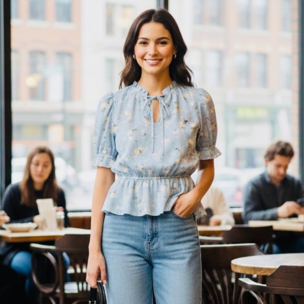 🚨3X$30🚨 Maison Cinqcent blue floral blouse